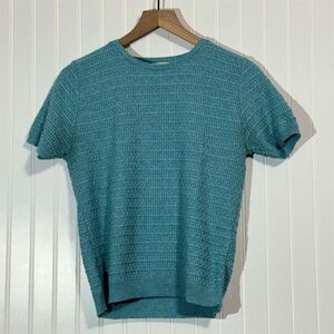 Alfred Dunner Women’s Petite M‎ Teal Knit Top Short Sleeve Textured Sweater USA